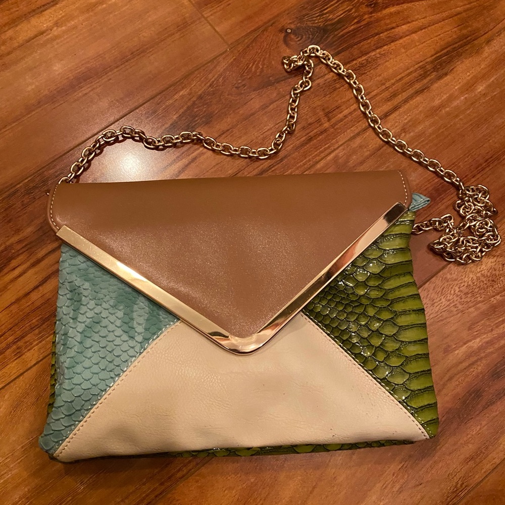 Snakeskin Mixed Leather Panel Purse